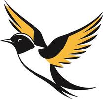 A stylized, simple silhouette of a bird with yellow and black wings in flight, perfect for logos, branding, and design projects vector