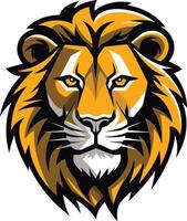 Powerful lion head mascot logo with bold lines and fierce expression vector
