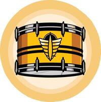 A vibrant cartoon illustration of a golden snare drum, perfect for branding or marketing materials related to music, entertainment, or events vector