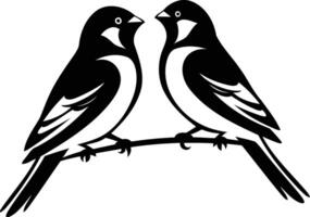 Simple, elegant silhouette of two birds perched on a branch, facing each other vector