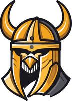Bold and fierce, this gold viking helmet logo is perfect for gaming, sports teams, and businesses seeking a powerful and impactful brand image vector