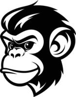 A fierce and playful black and white illustration of a monkey's head vector