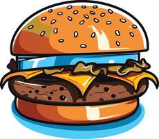A cartoon illustration of a delicious burger with all the fixings vector