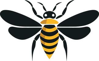 Simple and modern illustration of a bee with black wings and yellow stripes vector