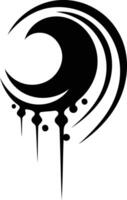 A striking black and white tattoo design featuring a crescent moon with dripping paint vector