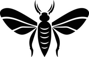 Black and white silhouette of a stylized bee or wasp, perfect for branding, logos, or design projects vector