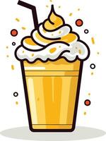 Cute cartoon illustration of a yellow smoothie with whipped cream and a straw, perfect for branding, menus, and social media posts vector