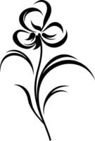 Elegant black and white floral illustration with a delicate flower and flowing lines, perfect for adding a touch of nature to your designs vector