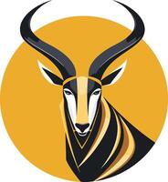 A bold and striking illustration of an antelope with large horns set against a yellow background vector