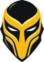 Bold and powerful, this logo features a fierce warrior mask with a golden design vector