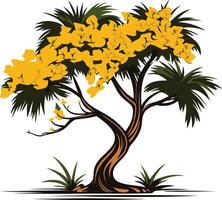 A vibrant illustration of a tree with yellow blossoms, perfect for nature-themed designs, branding, and website elements vector