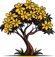 A stylized, cartoon-style illustration of a tree with yellow blossoms vector