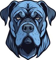 A powerful and striking illustration of a dog's head, rendered in a bold blue color scheme vector