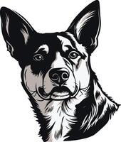 A striking black and white illustration of a friendly-looking dog's head, perfect for pet-related designs, branding, or as a decorative element vector
