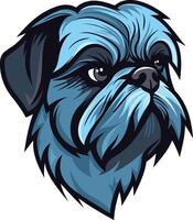 A striking, blue-toned illustration of a brussels griffon dog, captured in a dynamic pose with a fierce expression vector