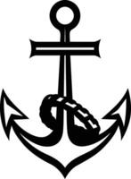 A simple, bold silhouette of an anchor with rope wrapped around the shank vector