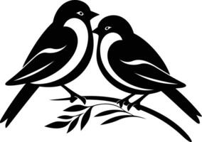 A simple yet elegant silhouette of two birds perched on a branch, perfect for use in designs for wedding invitations, greeting cards, or logos vector