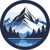 A simple yet striking mountain scene logo, featuring a snow-capped peak in a circular frame vector