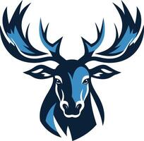 A bold and stylized illustration of a moose head with a blue and black color scheme vector
