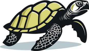 A bold and graphic illustration of a sea turtle with a detailed shell and flippers vector