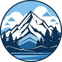 A minimalist mountain logo in a circular design vector