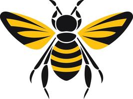 A simple yet bold black and yellow stylized bee silhouette, perfect for logos, branding, and design projects vector