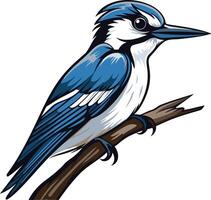 A vibrant blue jay perches on a branch, showcasing its striking plumage and sharp beak vector