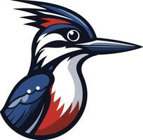 A bold and colorful illustration of a kingfisher's head, perfect for logos, branding, and sports teams vector