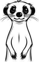 Cute black and white line art illustration of a meerkat standing and looking directly at the viewer vector