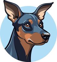 A striking illustration of a doberman pinscher, featuring a close-up portrait of its head vector