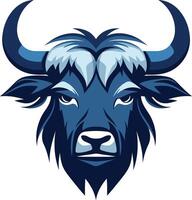 A bold and powerful illustration of a blue yak's head, perfect for use as a logo, mascot, or icon vector