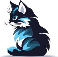 Cool and stylized illustration of a cat with a blue and black color scheme vector