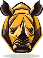 A bold and dynamic illustration of a rhinoceros head, rendered in a geometric style vector