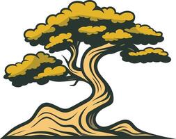 A stylized illustration of a bonsai tree with thick, gnarled branches and a full crown of foliage vector