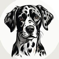 A striking black and white illustration of a dalmatian's head, capturing its playful and loyal nature vector