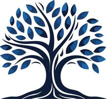 A stylized blue tree with a thick trunk and detailed leaves, perfect for logos, branding, and environmental themes vector