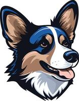 A friendly and energetic cartoon illustration of a blue merle corgi with a playful expression vector