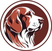 Bold and simple dog logo design featuring a stylized canine head with a brown and white color scheme vector