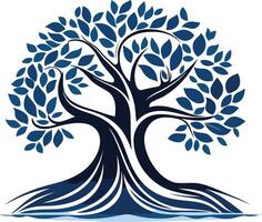 Elegant stylized tree with blue leaves and a thick trunk, ideal for nature-themed designs, logos, and branding vector