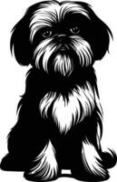 A simple yet elegant black and white silhouette of a shih tzu dog, perfect for pet-themed designs, social media posts, or branding vector