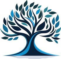 Stylized tree logo design with blue and black color scheme vector