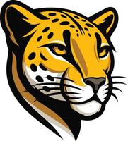 Fierce and powerful cheetah head mascot illustration with bold lines and vibrant colors vector