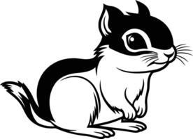 Adorable black and white illustration of a cute, cartoon squirrel vector