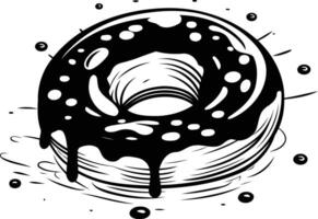 A delicious black and white illustration of a donut with chocolate icing and sprinkles vector