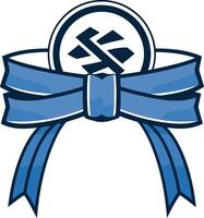 A bold and eye-catching logo featuring a stylized ribbon tied around a circular emblem vector