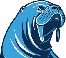 Walrus Head Illustration in Blue Tones vector