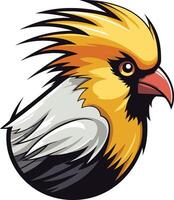 A bold and colorful illustration of a bird with a striking yellow crest and a fierce expression vector