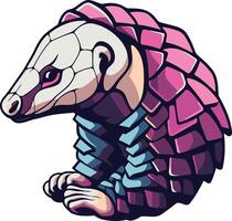 A stylized, cartoon-like illustration of a pangolin with a pink and blue color scheme vector