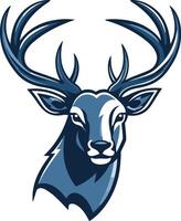 A powerful and stylish blue deer head logo with large antlers vector
