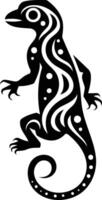 A stylized black and white tattoo design featuring a lizard with intricate patterns vector